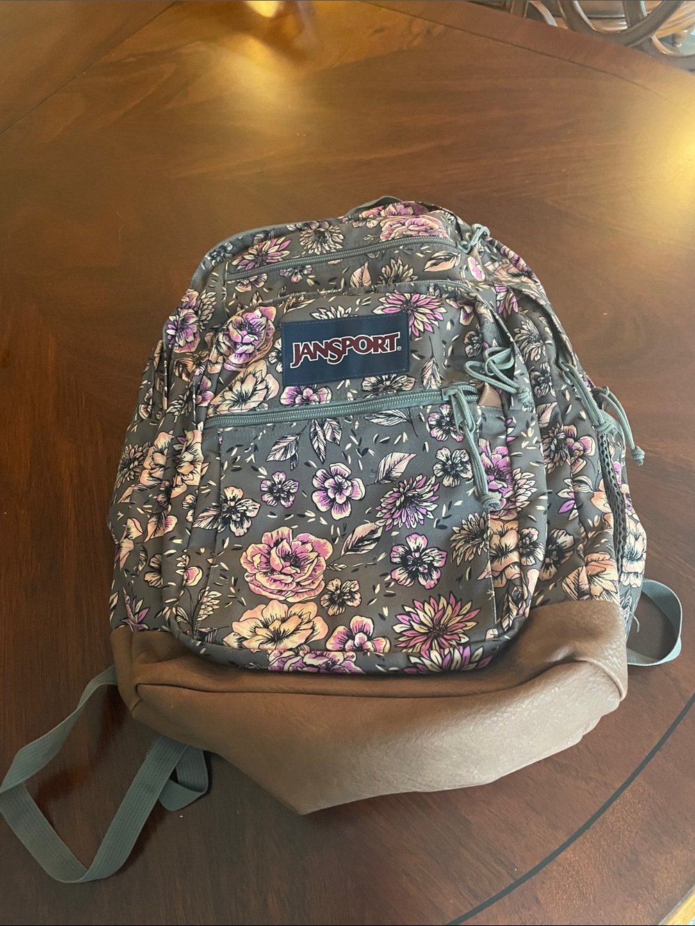 Jansport Floral Gray Backpack with Pink and Cream Accents
